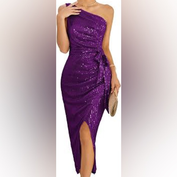 GRACE KARIN Dresses & Skirts - GRACE KARIN Women Medium Sleeveless One Shoulder Split Sequin Wrap Side Zip.
